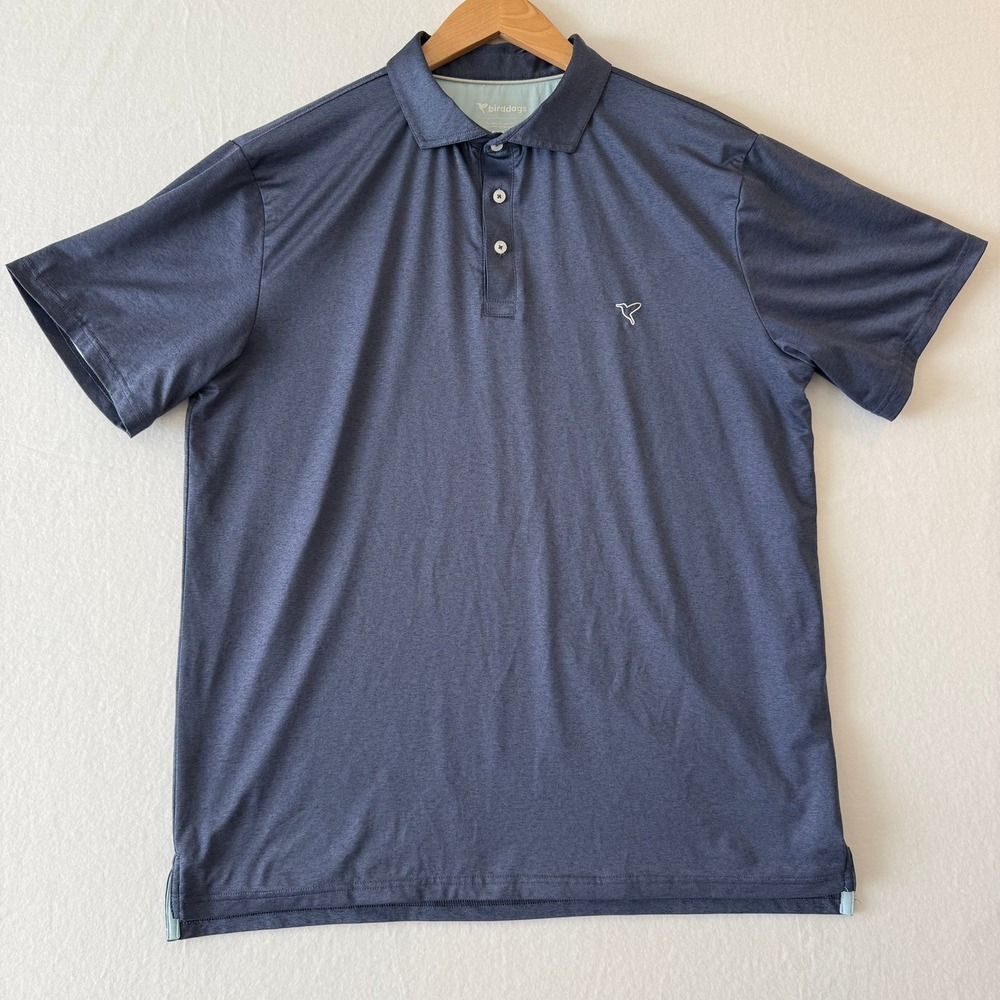 Birddogs Mens Performance Polo Shirt XXL Heathered Navy Blue Golf Short Sleeve